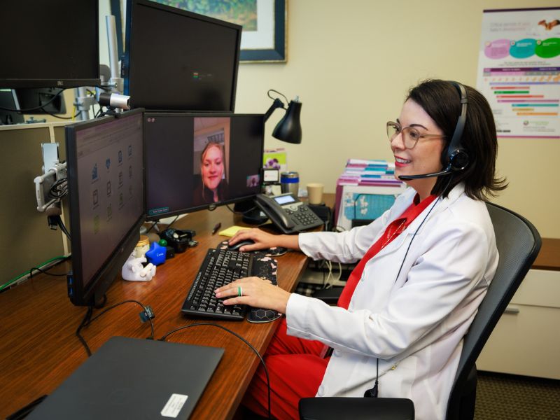 UMMC’s maternal telehealth program has provided support to more than 100 expectant mothers across the state. RN care coordinator Tiffany Regan regularly connects with patients like Lauren Black, pictured above, throughout their pregnancy and postpartum period.