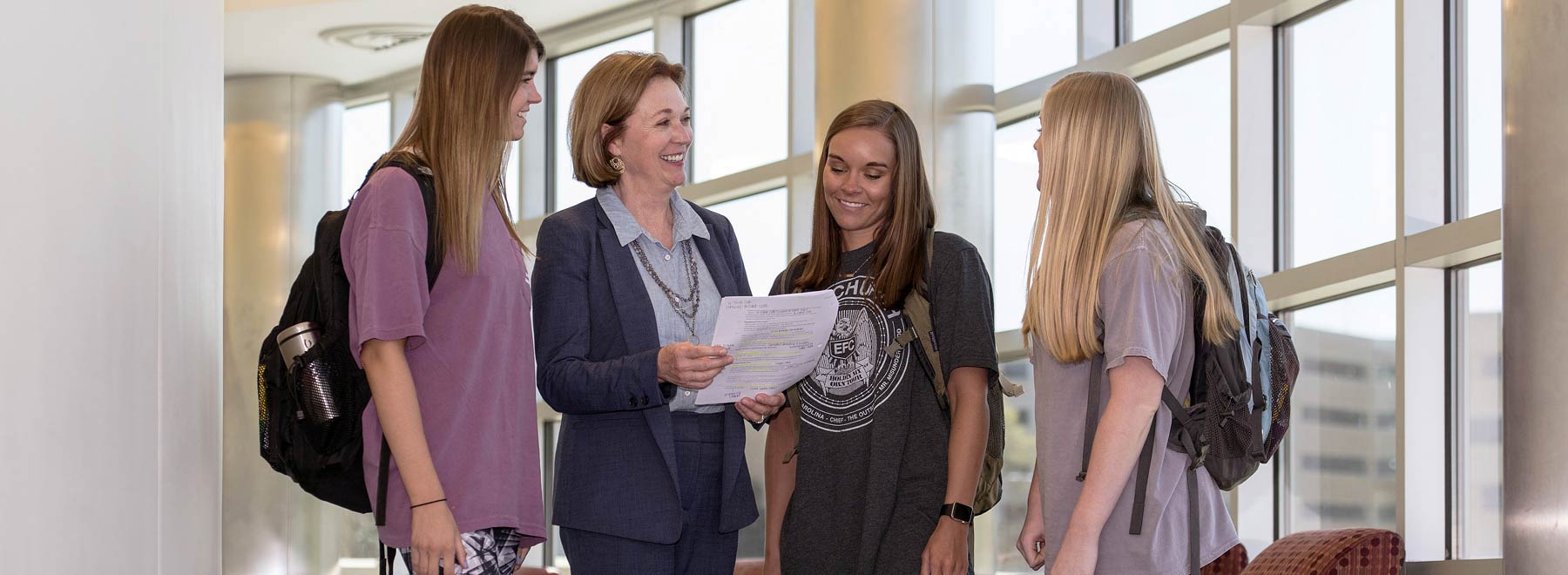 Dean Jessica Bailey meets with students at the School of Health Related Professions